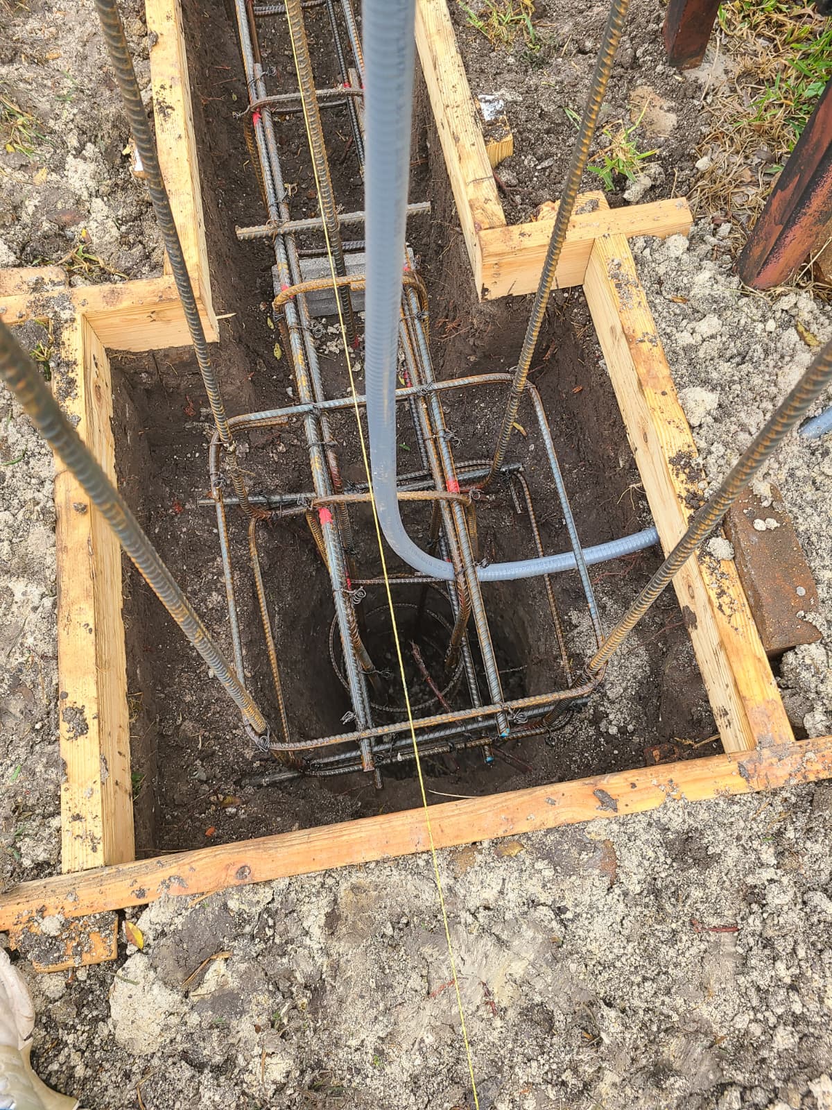 Concrete pier hole with rebar ready for pour