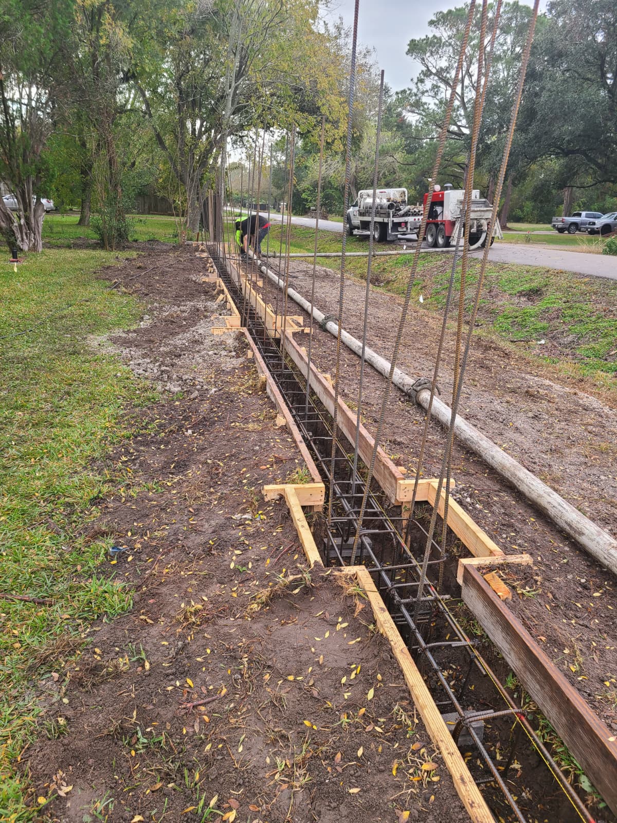 Long run of reinforced footing along property line in Houston